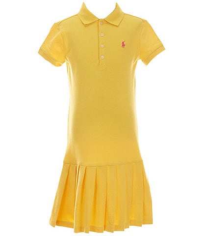 Polo Ralph Lauren Big Girls 7-16 Short Sleeve Pleated Drop-Waist Stretch Mesh Dress