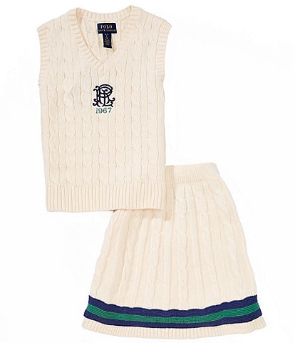 Polo Ralph Lauren Big Girls 7-16 Sleeveless Cable-Knit Sweater Vest & Skirt Set