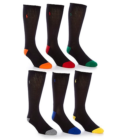 Polo Ralph Lauren Black With Colored Heel Crew Socks 6-Pack