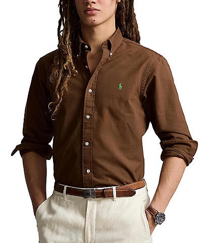 Polo Ralph Lauren Chocolate Garment-Dye Oxford Classic Fit Long Sleeve Woven Shirt