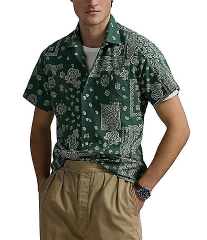 Polo Ralph Lauren Classic Fit Bandanna-Print Short Sleeve Linen Blend Woven Camp Shirt
