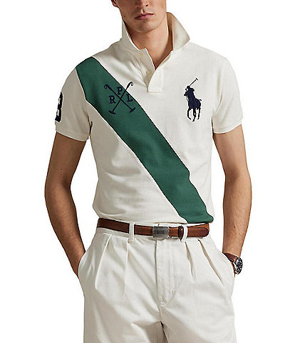 Polo Ralph Lauren Classic Fit Big Pony Diagonal Stripe Mesh Short Sleeve Polo Shirt
