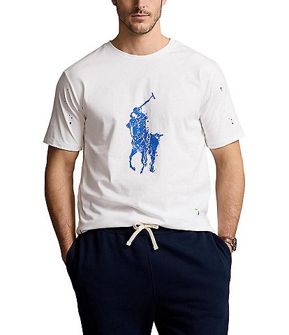 Polo Ralph Lauren Classic-Fit Big Pony Knit Jersey Paint Splatter Motif Crew Neck Short Sleeve T-Shirt