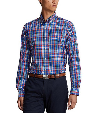 Polo Ralph Lauren Classic Fit Blue Multi Plaid Stretch Twill Long Sleeve Woven Shirt
