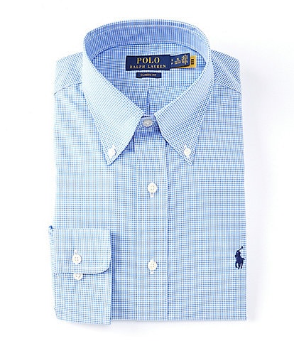 Polo Ralph Lauren Classic-Fit Button Down Point Collar Micro Grid Dress Shirt