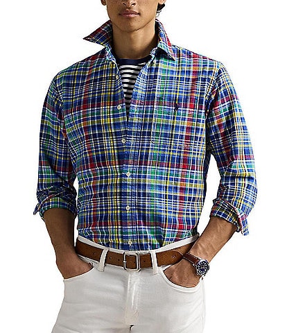 Polo Ralph Lauren Classic Fit Multi Color Plaid Oxford Long Sleeve Woven Shirt