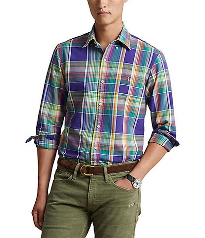Polo Ralph Lauren Classic-Fit Multi Color Plaid Oxford Long-Sleeve Woven Shirt