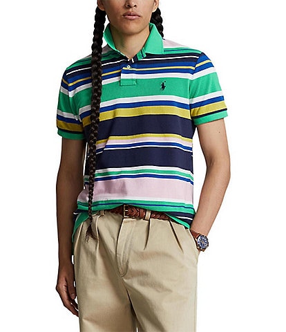 Polo Ralph Lauren Classic Fit Multi-Color Stripe Mesh Short Sleeve Polo Shirt
