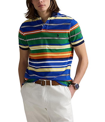 Polo Ralph Lauren Classic Fit Multi-Color Striped Mesh Short Sleeve Polo Shirt