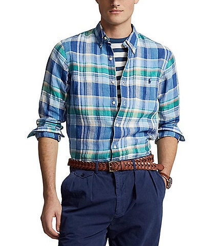 Polo Ralph Lauren Classic-Fit Plaid Linen Long Sleeve Woven Shirt
