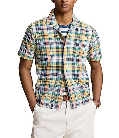 Polo Ralph Lauren Classic Fit Plaid Oxford Short Sleeve Woven Camp Shirt