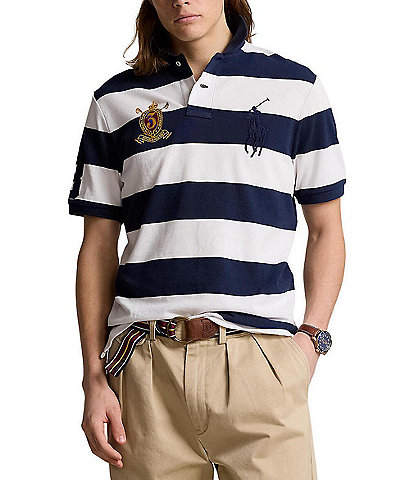 Polo Ralph Lauren Classic Fit Stripe Big Pony & Crest Mesh Polo Shirt