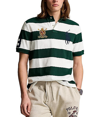 Polo Ralph Lauren Classic Fit Stripe Big Pony & Crest Mesh Polo Shirt