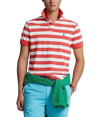 Classic Fit Striped Mesh Short Sleeve Polo Shirt