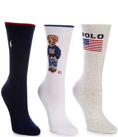 Polo Ralph Lauren Core Flag Bear Crew Socks, 3 Pack