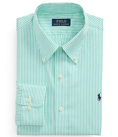 Polo Ralph Lauren Custom Fit Stretch Button-Down Collar Striped Poplin Dress Shirt