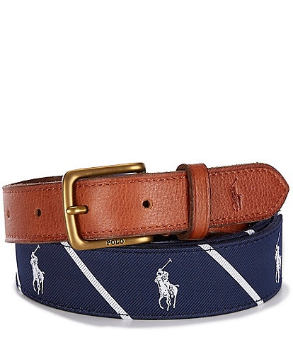 Polo Ralph Lauren Leather-Trim Signature Pony Belt