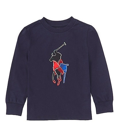 Polo Ralph Lauren Little Boys 2T-7 Long Sleeve Plaid Patchwork Big Pony Applique Jersey T-Shirt