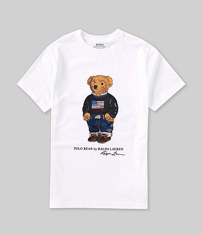 Polo Ralph Lauren Little Boys 2T-7 Short Sleeve U.S. Flag Polo Bear Graphic Jersey T-Shirt