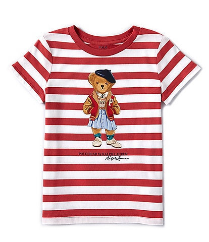 Polo Ralph Lauren Little Girls' 2T-6X Cap-Sleeve Striped Polo Bear Jersey T-Shirt