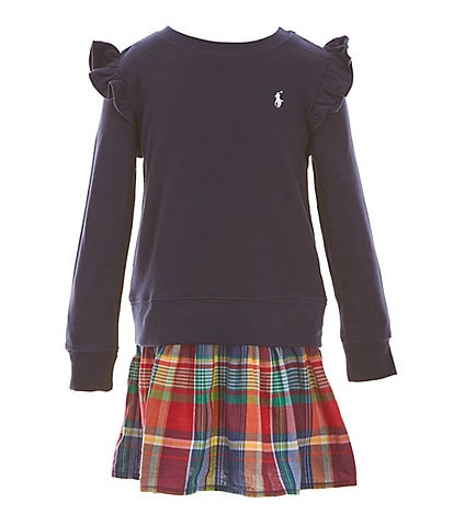 Polo Ralph Lauren Little Girls 2T-6X Fleece Long Sleeve Madras Skirted Dress