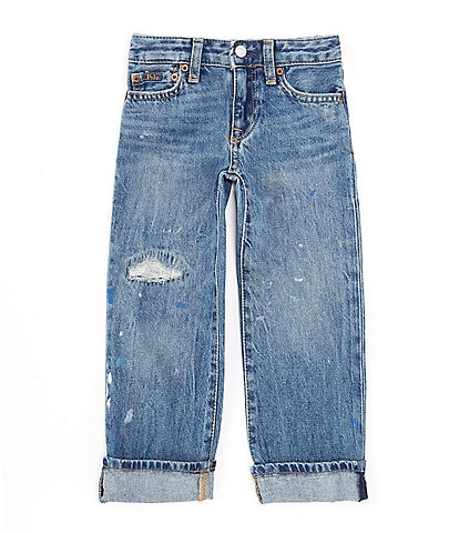 Polo Ralph Lauren Little Girls 2T-6X High Rise Wide Leg Paint-Print Denim Jeans