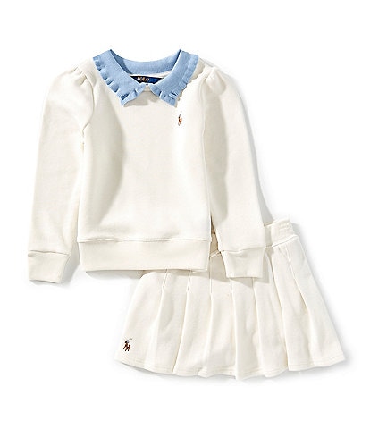 Polo Ralph Lauren Little Girls 2T-6X Long-Sleeve Collared Terry Sweatshirt & Coordinating Skort Set