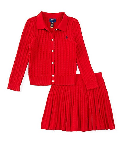 Polo Ralph Lauren Little Girls 2T-6X Long Sleeve Polo Cardigan & Skirt Set