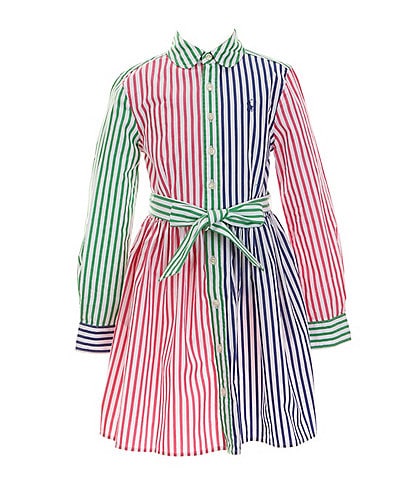 Polo Ralph Lauren Little Girls 2T-6X Long Sleeve Striped Poplin Fun Shirtdress