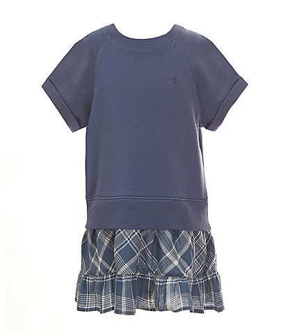 Polo Ralph Lauren Little Girls 2T-6X Raglan-Sleeve French Terry/Woven Plaid Sweatshirt Dress