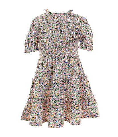 Polo Ralph Lauren Little Girls 2T-6X Short Sleeve Floral Smocked Jersey Dress