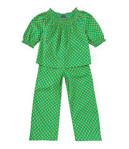 Polo Ralph Lauren Little Girls 2T-6X Short-Sleeve Floral Smocked Top & Matching Pant Set