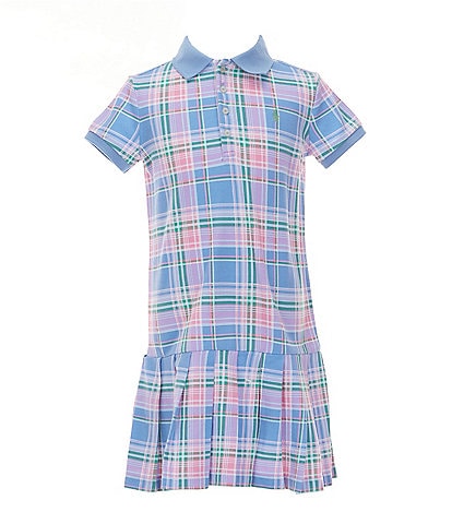 Polo Ralph Lauren Little Girls 2T-6X Short Sleeve Plaid Mesh Drop-Waist Dress