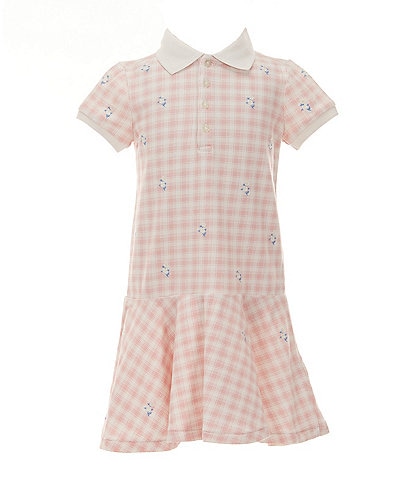 Polo Ralph Lauren Little Girls 2T-6X Short Sleeve Plaid/Floral Stretch Mesh Drop-Waist Dress
