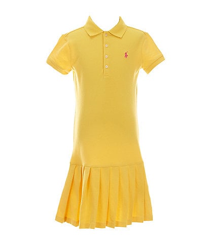 Polo Ralph Lauren Little Girls 2T-6X Short Sleeve Pleated Drop-Waist Stretch Mesh Dress