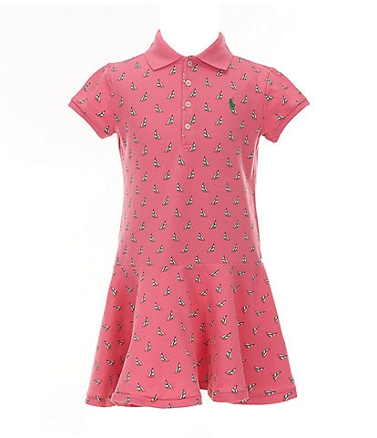 Polo Ralph Lauren Little Girls 2T-6X Short Sleeve Sailboat-Printed Stretch Mesh Polo Dress