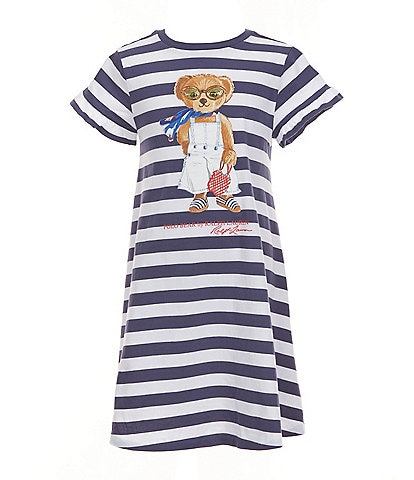 Polo Ralph Lauren Little Girls 2T-6X Short Sleeve Striped Polo Bear Graphic A-Line Dress