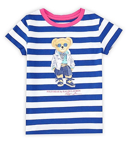 Polo Ralph Lauren Little Girls 2T-6X Short Sleeve Striped Polo Bear Jersey T-Shirt