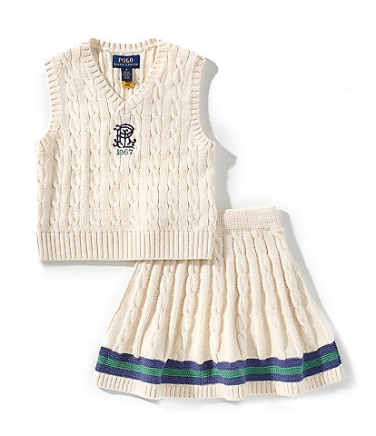 Polo Ralph Lauren Little Girls 2T-6X Sleeveless Cable-Knit Sweater Vest & Skirt Set