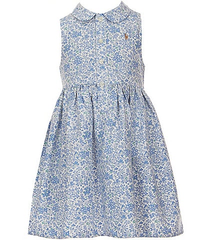 Polo Ralph Lauren Little Girls 2T-6X Sleeveless Floral Empire-Waist Oxford Shirtdress