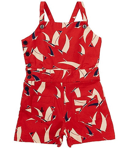 Polo Ralph Lauren Little Girls 2T-6X Sleeveless Sailboat-Print Canvas Romper