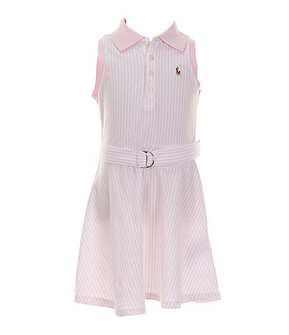 Polo Ralph Lauren Little Girls 2T-6X Sleeveless Striped Belted Knit/Oxford Polo Dress
