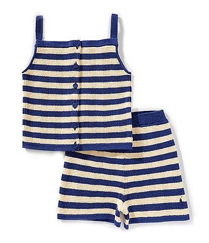 Polo Ralph Lauren Little Girls 2T-6X Sleeveless Striped Sweater Top & Matching Shorts Set