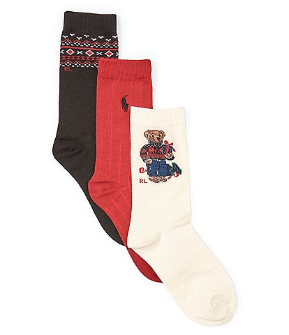 Polo Ralph Lauren Little/Big Boys 2T-11 Europe Holiday Bear 3-Pack Socks