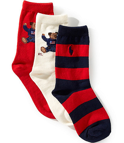 Polo Ralph Lauren Little/Big Boys Quarter Length Americana Bear 3-Pack Socks