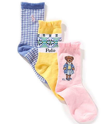 Polo Ralph Lauren Little/Big Girls 4-11 Gingham Bear 3-Pack Socks