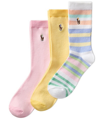 Polo Ralph Lauren Little/Big Girls 4-11 Oxford Stripe/Solid Sock 3-Pack