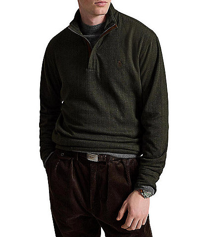 Polo Ralph Lauren Luxury Herringbone Printed Quarter-Zip Jersey Pullover