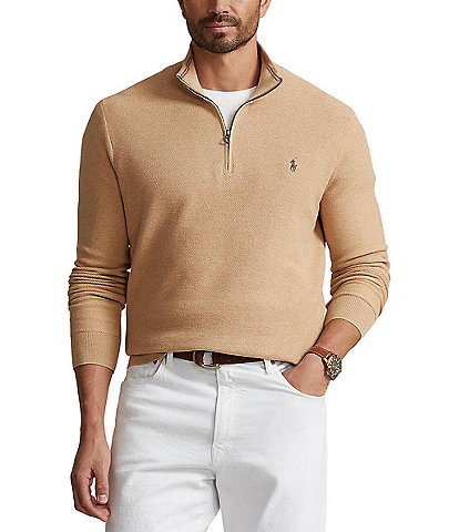 Polo Ralph Lauren Big & Tall Mesh Knit Cotton Quarter-Zip Sweater