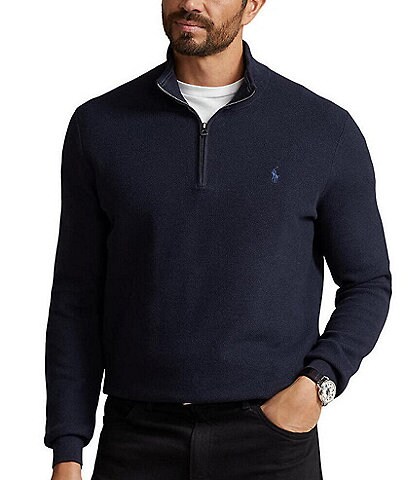 Polo Ralph Lauren Big & Tall Mesh Knit Cotton Quarter-Zip Sweater